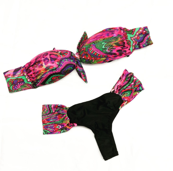 LadyVictoria - Lenceria por mayor -  BIKINI MALLA TORZADA MULTICOLOR CON LESS 