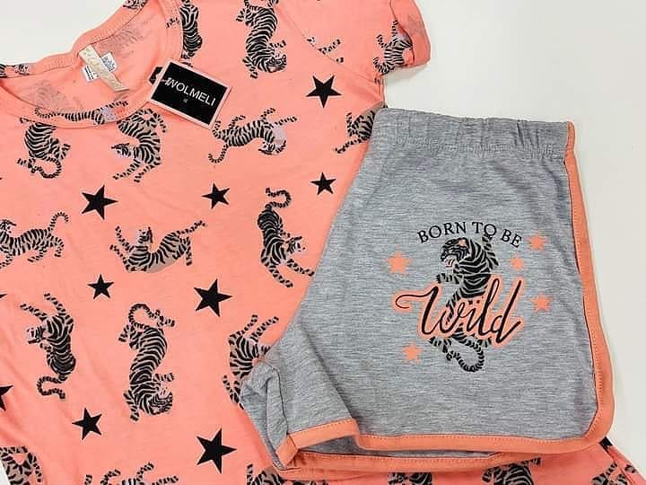 LadyVictoria - Lenceria por mayor - PIJAMA REMERA Y SHORT TIGRE SALMON
