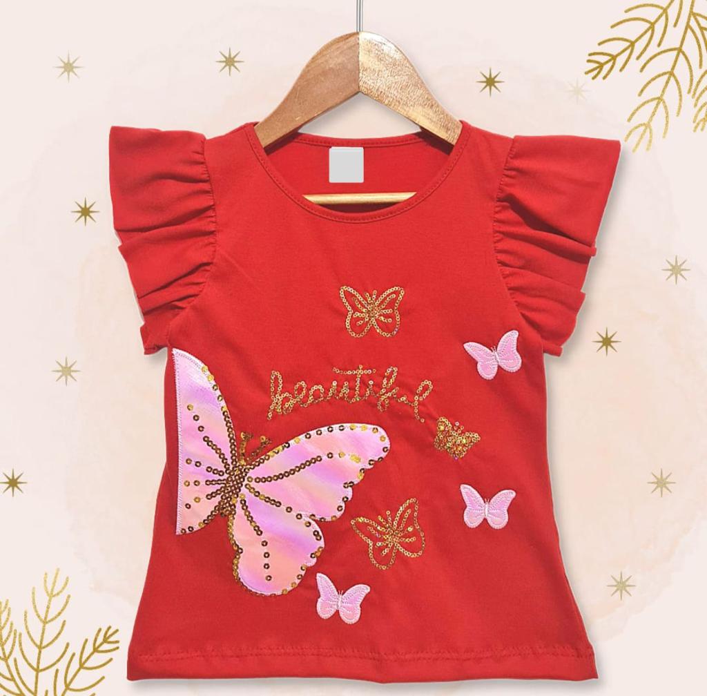 LadyVictoria - Lenceria por mayor - REMERA MARIPOSA CON BRILLO