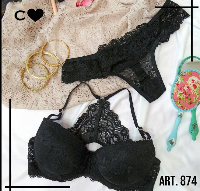 LadyVictoria - Lenceria por mayor - CONJ DE PUNTILLA TAZA SOFT CON ESPALDA MARIPOSA