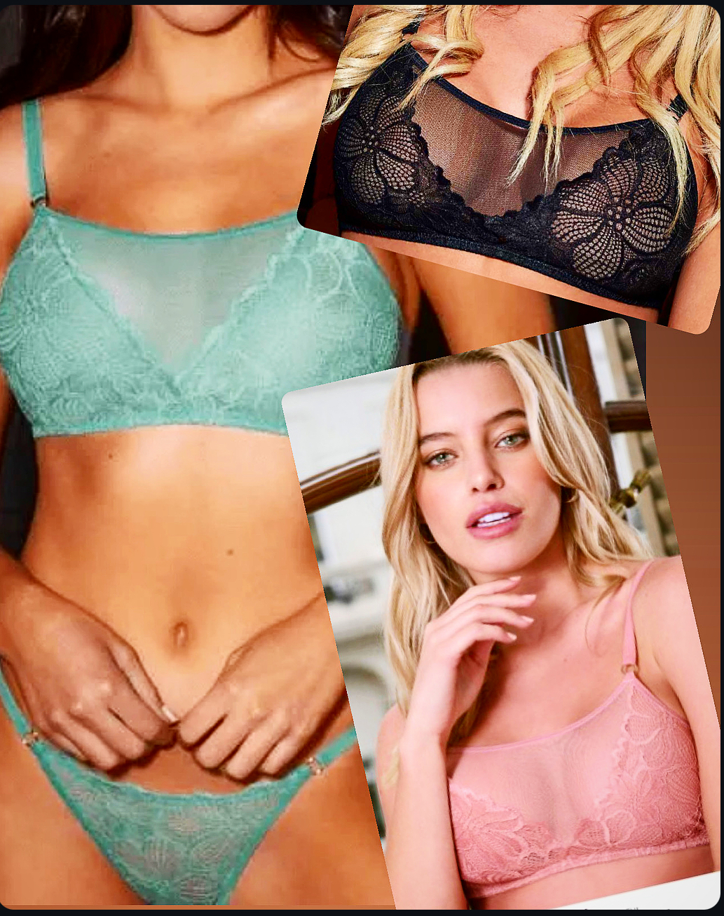 LadyVictoria - Lenceria por mayor - CONJUNTO DE PUNTILLA Y TUL, BRALETTE Y TANGALESS.
