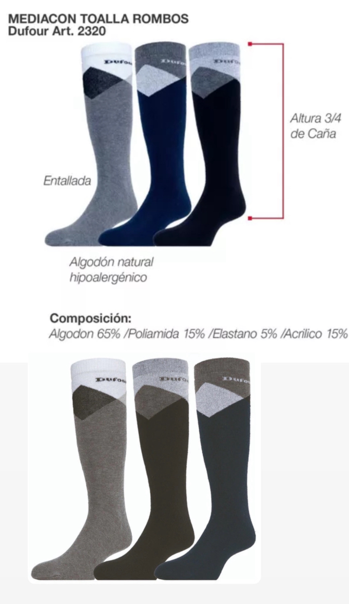 LadyVictoria - Lenceria por mayor - Pack x6 Medias 3/4 con toalla estampado rombo