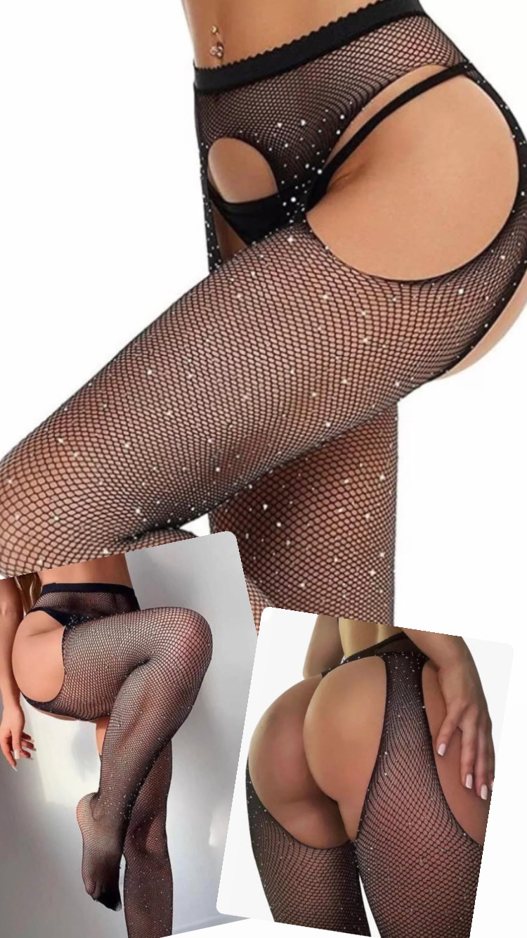 LadyVictoria - Lenceria por mayor - Medias de Red con Abertura y strass can can