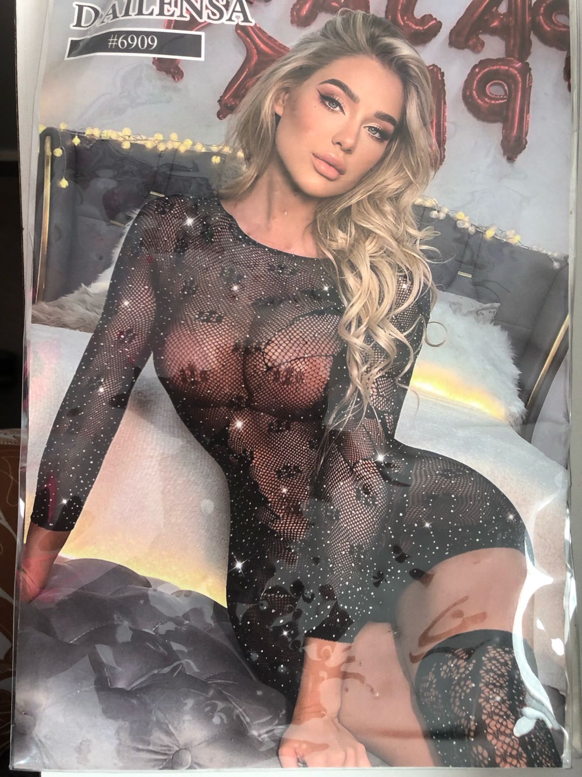 LadyVictoria - Lenceria por mayor - VESTIDO DE RED CON BRILLO MANGAS LARGAS